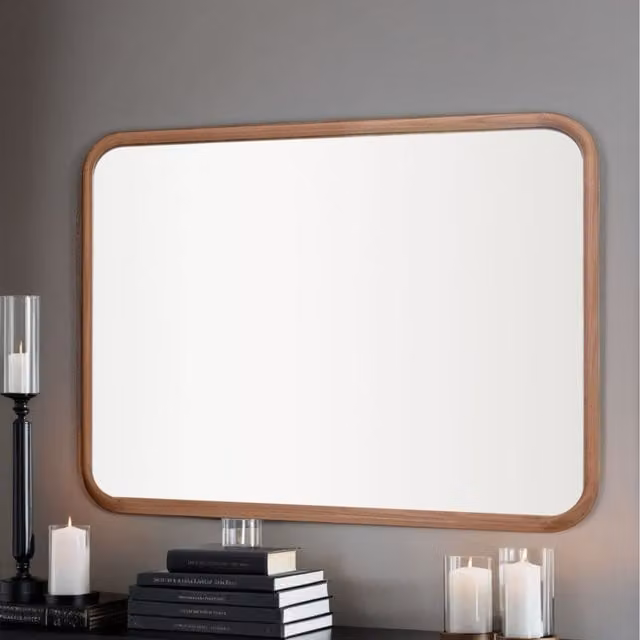 Yearn Modern Rectangular Wood Wall Mirror in Brown, W: 90 cm, H: 90 cm