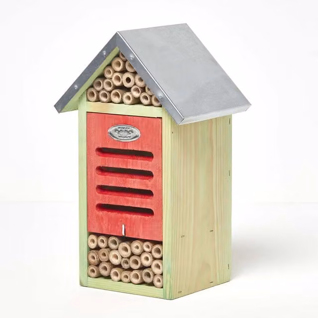 Homescapes Real Wood Bug Hotel Insect House, Red