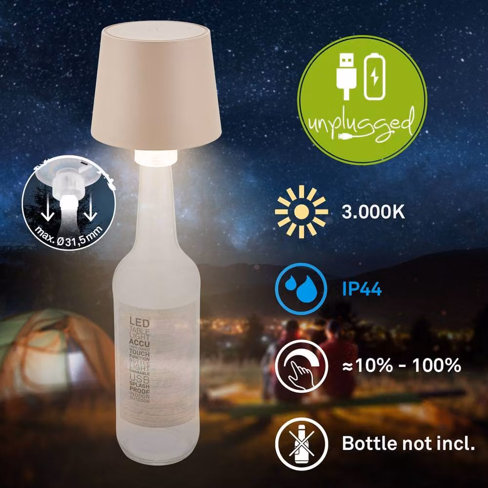 Briloner Beige Rechargeable LED Bottle Lamp with Touch Dimming, Warm White Light, W/D/H: 10.5 x 10.5 x 11.5 cm – 4