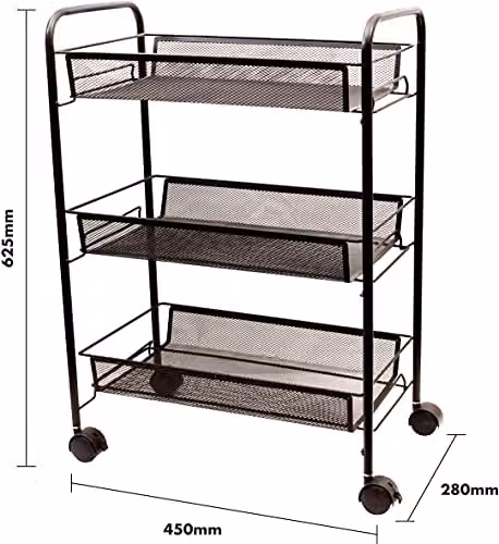 St Helens Home & Garden Three Tier Metal Storage Trolley in Matt Black – 3