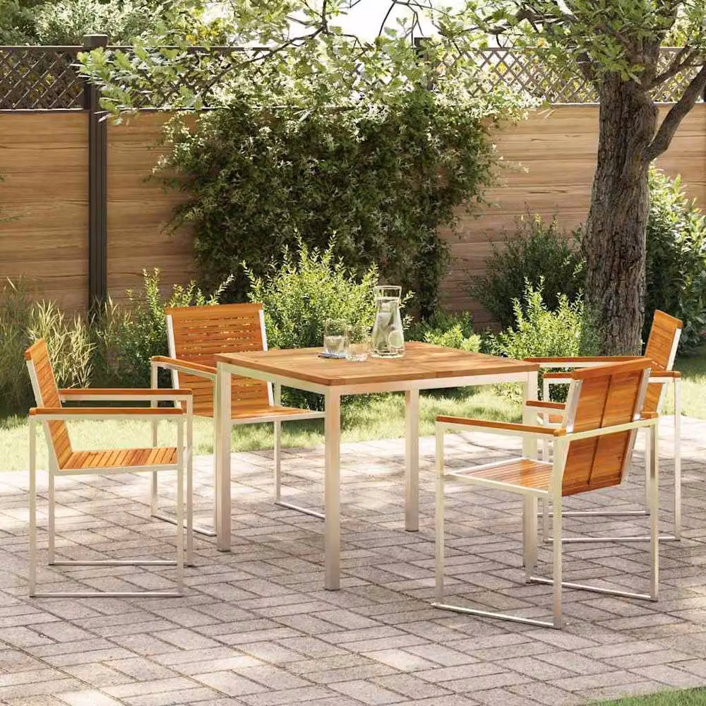 Berkfield Home 5 Piece Acacia Wood Garden Dining Set in Brown – 2