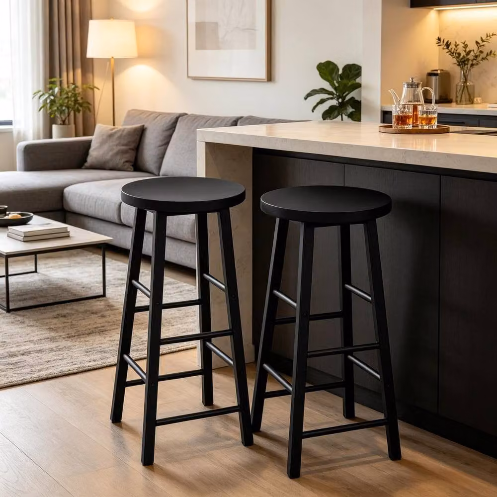 Merax Set of 2 Industrial Bar Stools with Footrests in Black – 3