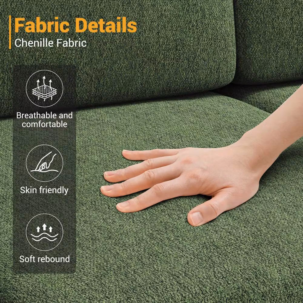 Dprodo 2-Pack Green Chenille L-Shape Corner Sofa Set, 4 Seater Modern Upholstered Couch – 5