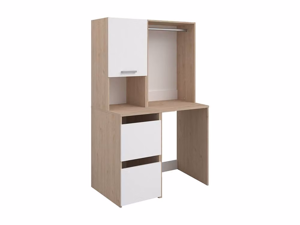 Erkano Freestanding Laundry Cabinet with Wardrobe and Cupboards in White and Beige, H: 184.4 cm, W: 64.4 cm, D: 65.8 cm – 2