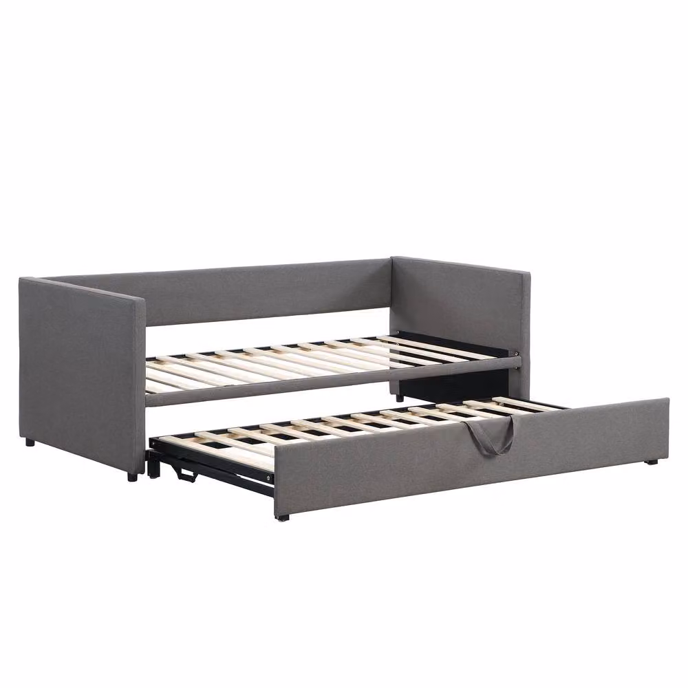 ModernLuxe Upholstered Single Daybed with Pull Out Bed, Converts to Double Bed in Grey, W/D/H: 190 x 90 x 73 cm – 4