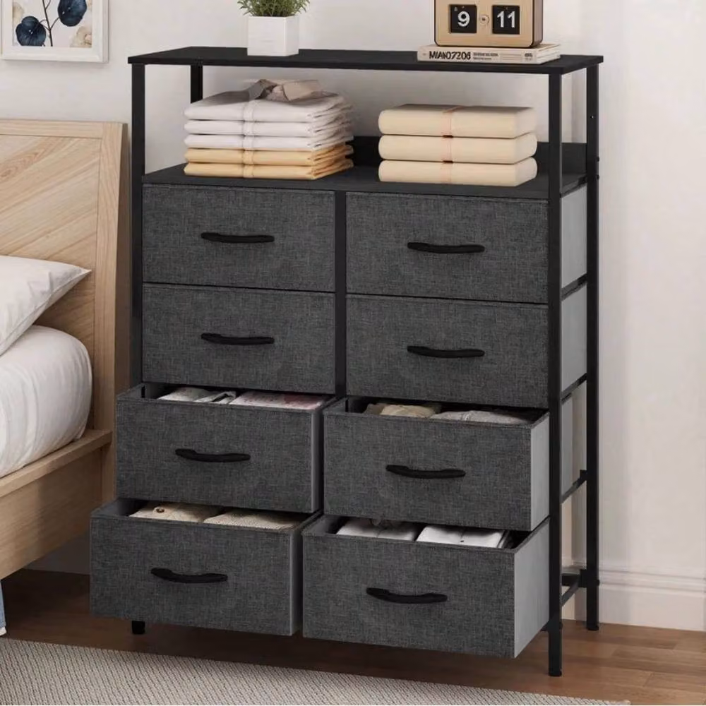 VOGREX Black Steel Frame 8 Fabric Drawer Bedroom Storage Chest – 2