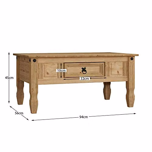 Vida Designs Rectangular Coffee Table with Drawer, Waxed Solid Pine Wood, Brown, W: 94 cm, D: 56 cm, H: 45 cm – 3