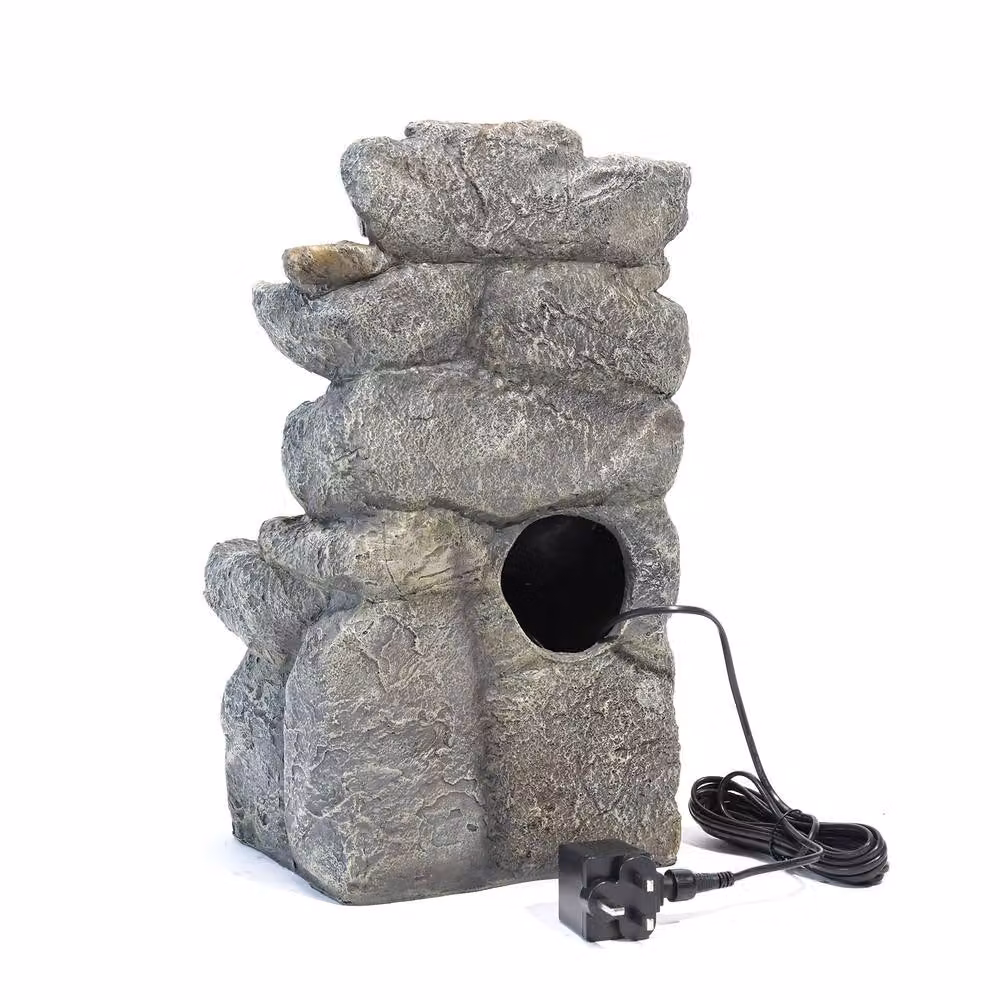Living and Home Electric Rockery Garden Water Fountain with LED Lights, Natural Grey Cascade Design, W/D/H: 49 x 31 x 24 cm – 7