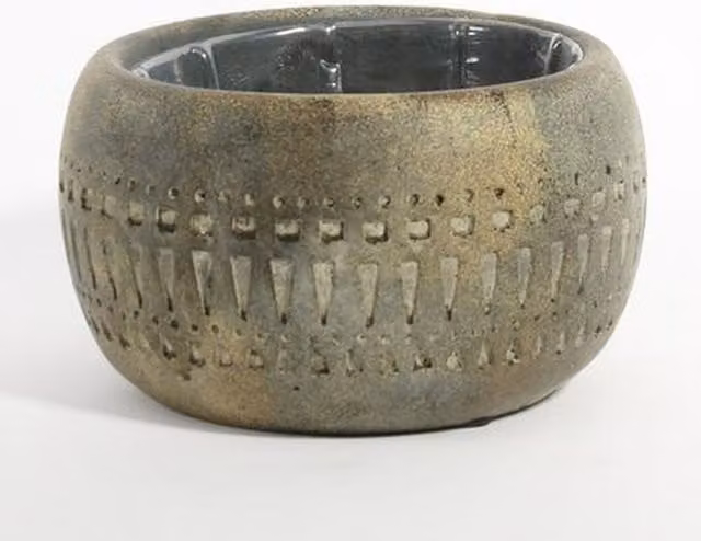 Kingsbury Gifts Totem Geometric Round Tabletop Plant Pot in Green and Grey Concrete Ceramic, Diameter: 16 cm