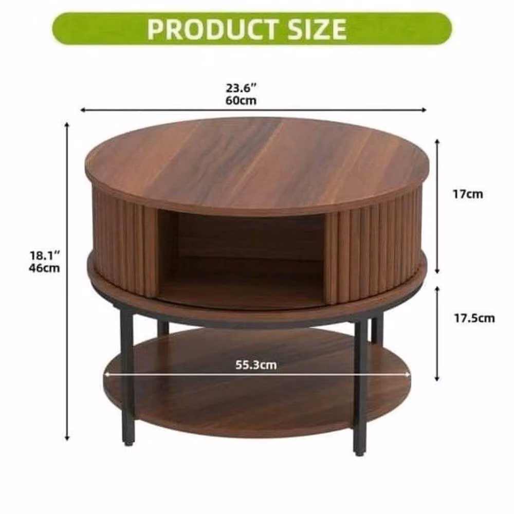 KORVIXA 2-Tier Round Wood Coffee Table in Brown, Diameter: 100 cm – 2