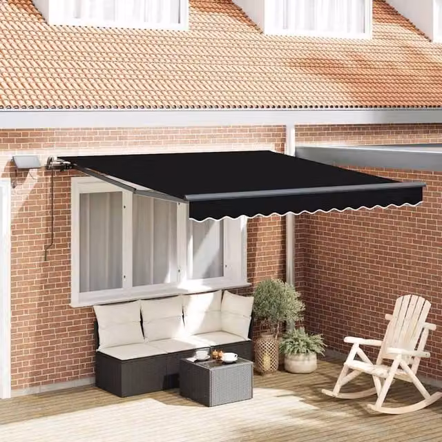Berkfield Home Manual Retractable Folding Arm Awning with LED in Black, W/D/H: 350 x 250 cm – 1