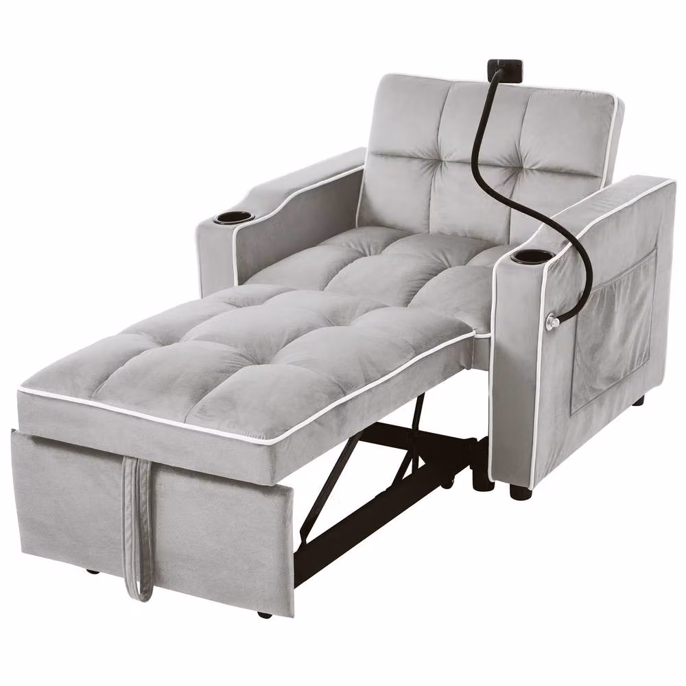 BTM 3-in-1 Expandable Single Sofa Bed with Drink and Phone Holders in Grey, W/D/H: 167 x 83 x 76 cm – 5