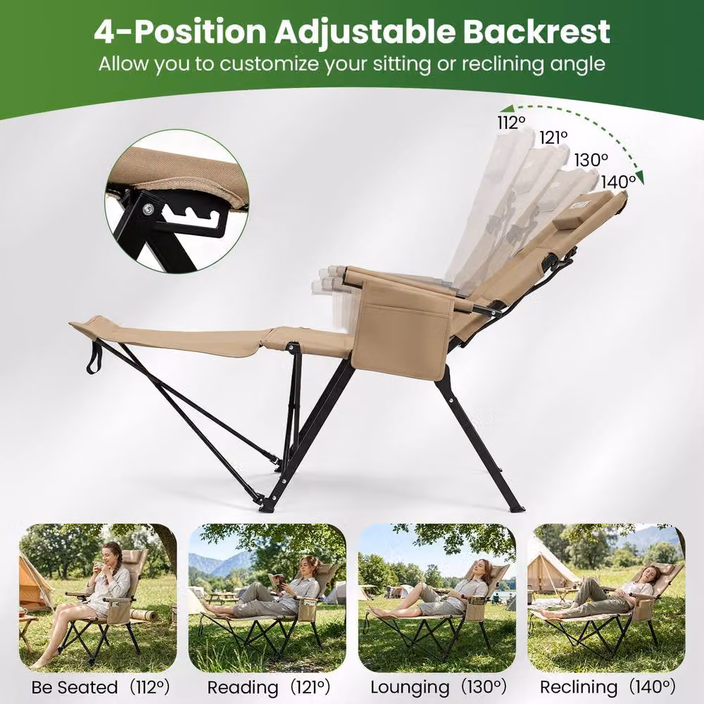 Costway 2-in-1 Reclining Camping Chair with Footrest and Adjustable Headrest in Beige – 7