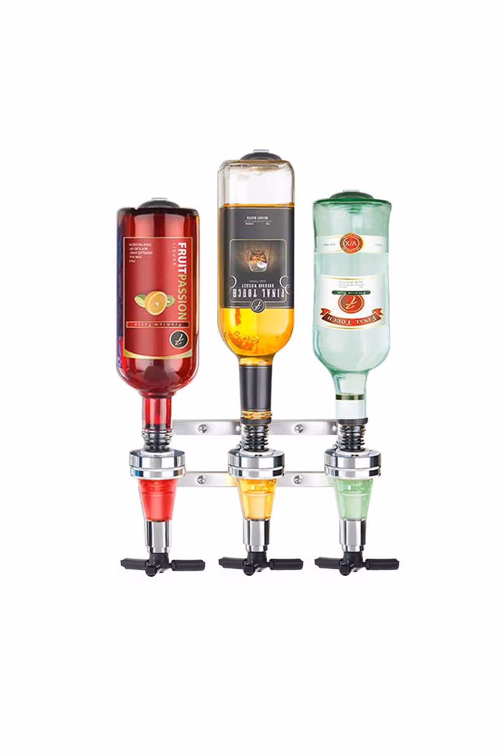 Living and Home Silver Aluminium and Glass Wall Mounted 3 Bottle Bar Butler Stand Drinks Dispenser – 3
