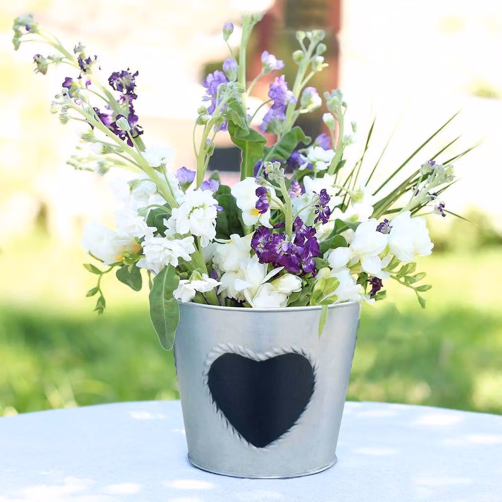 Dibor Vintage Zinc Love Heart Flower Planter Pot in Grey, H 14 cm, Dia 15.5 cm – 3