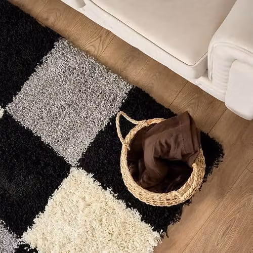 Bravich LTD Black Checked Modern Shaggy Rug, W: 80 cm, L: 150 cm – 5