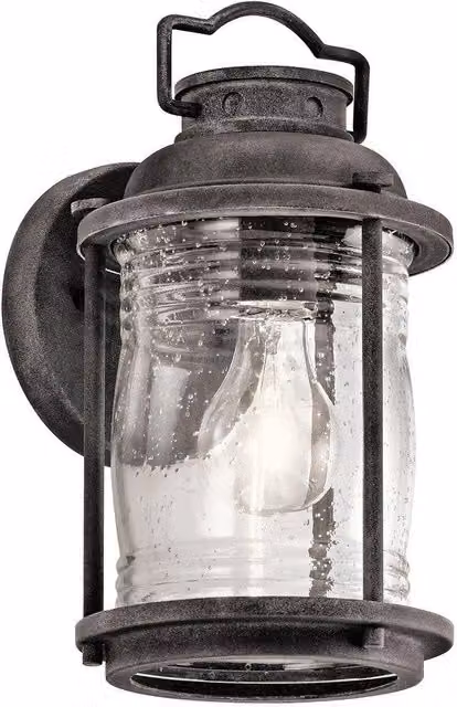Netlighting Ashland Bay Small Outdoor Wall Lantern in Grey Zinc with Transparent Glass, IP44, E27