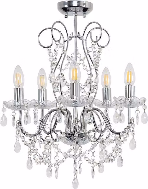 ValueLights 5 Way Silver Chrome Ceiling Light Chandelier with Lead Crystal Droplets