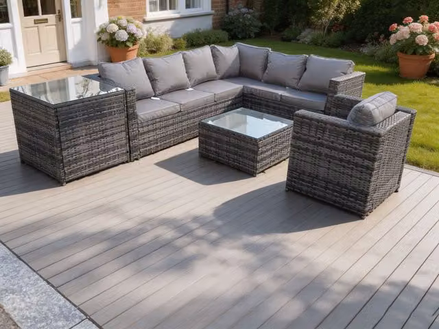 Fimous Rattan Corner Sofa Set in Dark Grey with Coffee Table, Armchair and Cushions