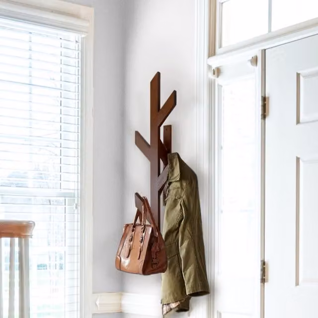 Decorotika Murron Modern Beech Wood Coat Rack in Brown, H 75 x W 20 x D 11 cm