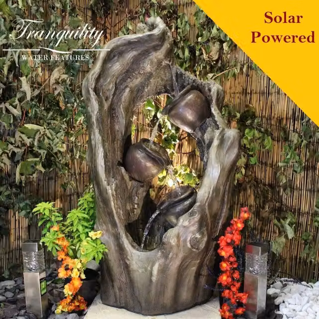 Tranquility Woodland Trio Grey Wood Effect Cascade Water Feature
