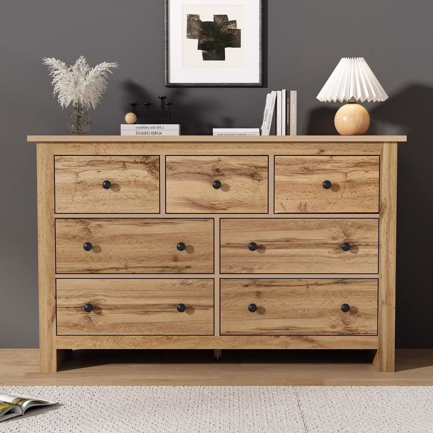 Aosom UK Modern Vintage Wood Storage Cabinet with 7 Drawers, Brown, W: 152 cm, D: 40 cm, H: 88.5 cm – 6