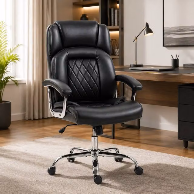 STILVORA Black Faux Leather Executive Big and Tall Office Chair with Headrest and Armrests – 1