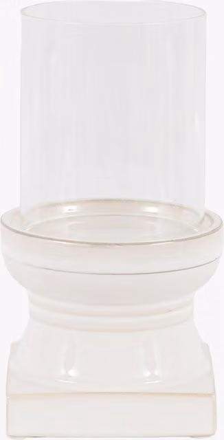 Perch & Parrow Mara White Ceramic Pillar Candle Holders, Small, Round, Tabletop