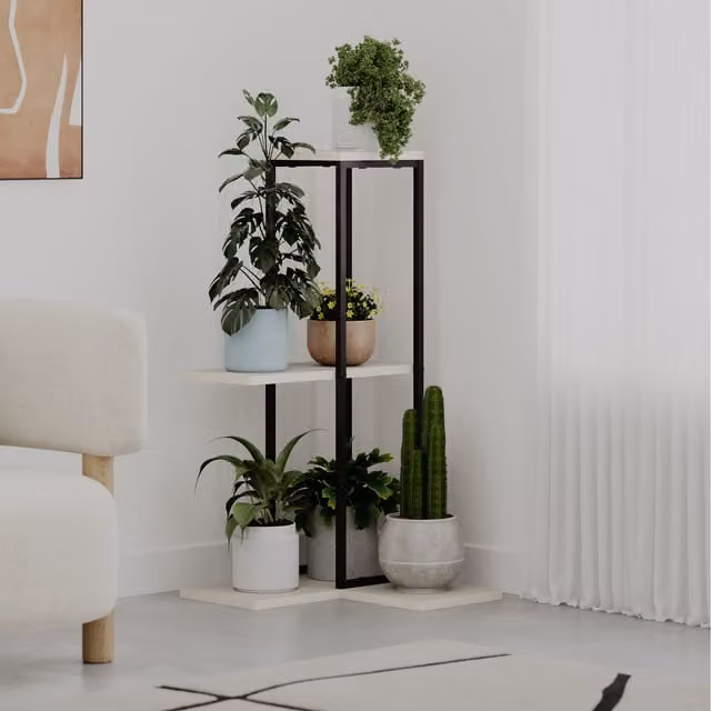 Decortie Vetra Modern 3-Tier Corner Plant Stand in Sandstone Yellow