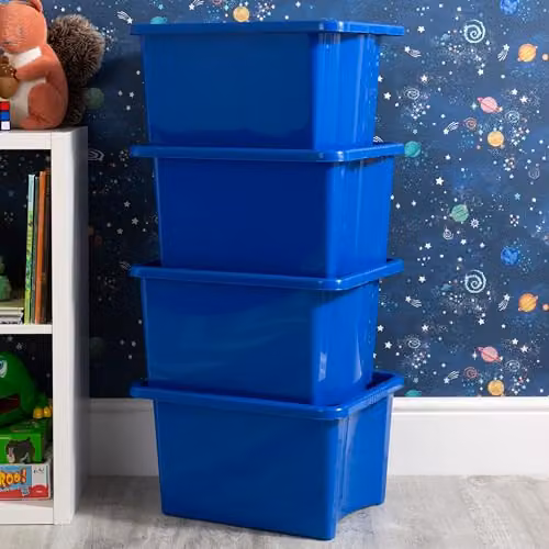 Wham Stack & Store 4 x 30L Plastic Storage Boxes in Blue – 3