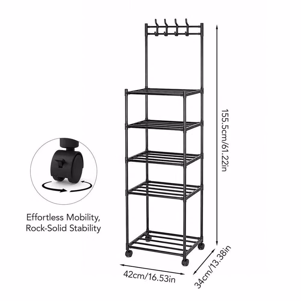 EONLION Black 5 Tier Metal Shelving Unit with Wheels for Kitchen or Bathroom – 2