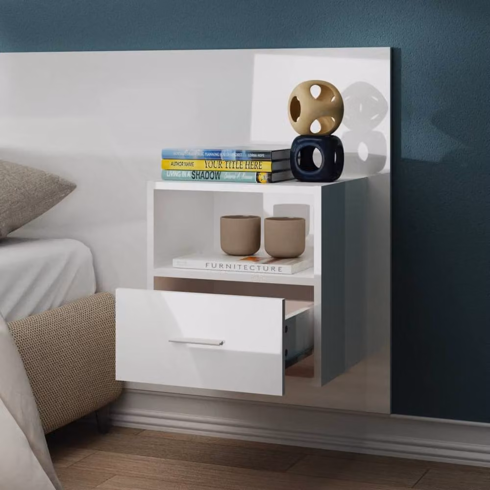 Berkfield Home Wall-mounted Bedside Cabinet in High Gloss White – 3
