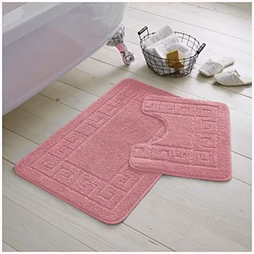 GC Gaveno Cavailia 2 Piece Non-Slip Memory Foam Bath Mat and WC Pedestal Mat Set, Pink, W: 75 cm, D: 50 cm, H: 2 cm