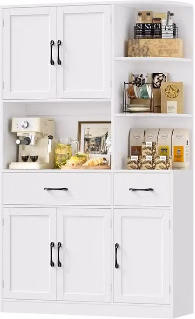 PAWNORA Modern White Kitchen Cabinet Tall Unit with Countertop and Matt Finish