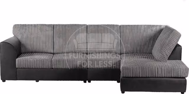 Furnishings For Less UK Luxor Jumbo Cord 5 Seater L-Shape Corner Sofa, Grey, Right Hand Facing – 1