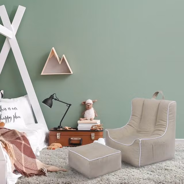 Ready Steady Bed Kids Bean Bag Chair with Footstool in Beige and Brown, Diameter: 54 cm