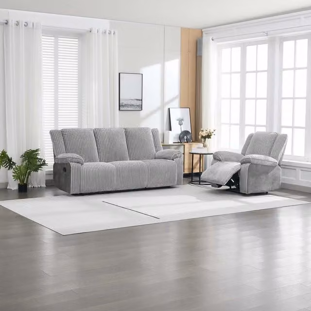 More4Homes Verona 3 and 1 Jumbo Cord Manual Recliner Sofa Set in Grey
