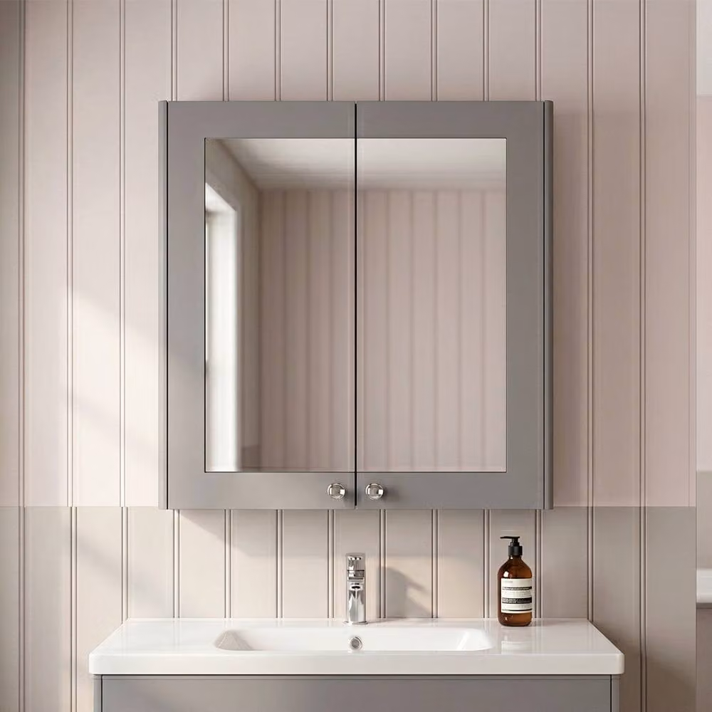 Balterley Wall Mounted Bathroom Cabinet with Soft-Close Mirror Doors and Internal Shelves, Satin Grey, W: 71.5 cm, H: 60.0 cm, D: 18.2 cm – 2