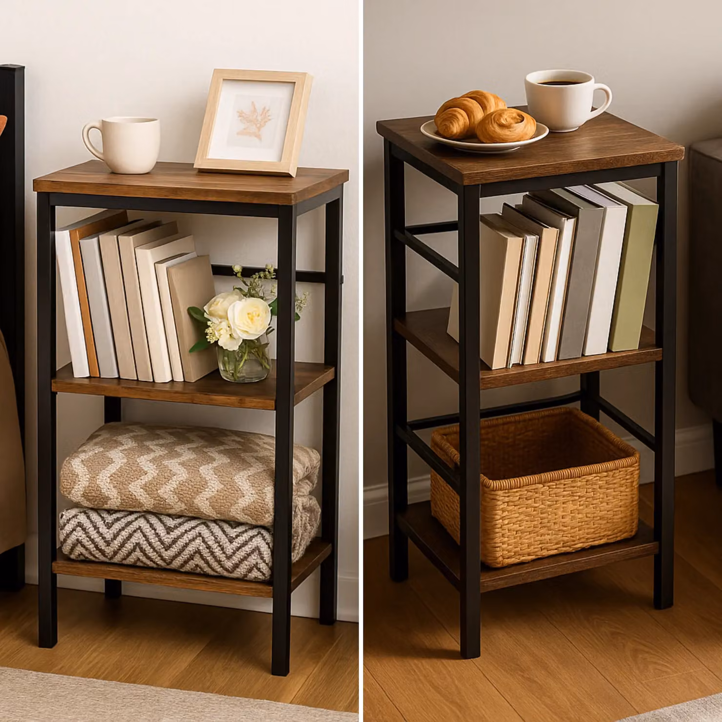 Rafaelo Mobilia 3 Tier Industrial Living Room Side End Table, Brown and Black, W: 40 cm, D: 30 cm, H: 81 cm – 5