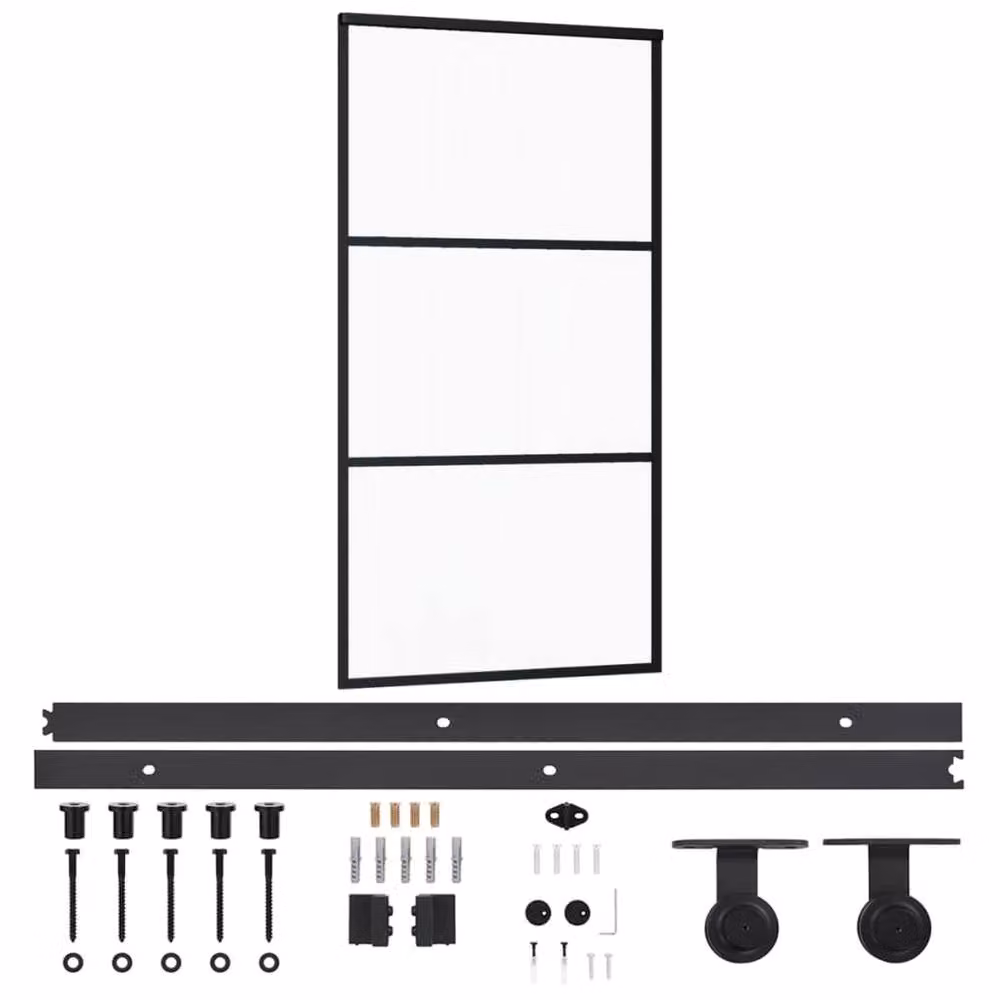 Berkfield Home Modern Sliding Door with Hardware Set, Black ESG Glass and Aluminium, W: 102 cm, H: 205 cm – 3
