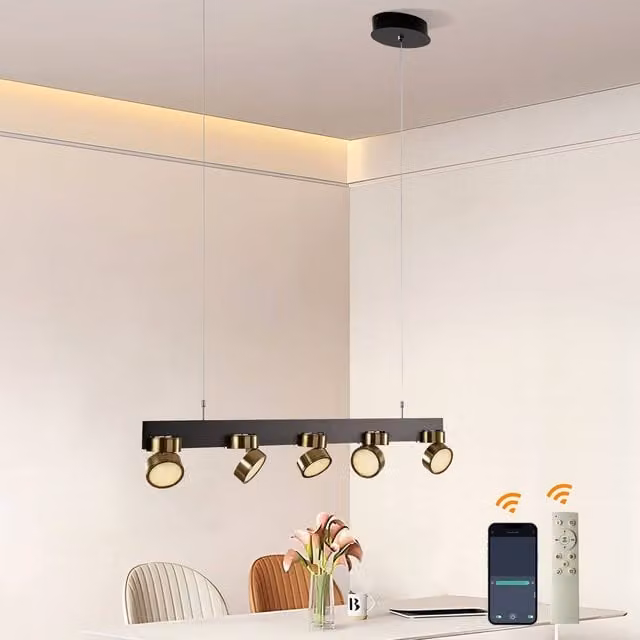 NIVOR 5 Light Modern Linear LED Pendant for Kitchen Islands and Bars in Gold/Brass or Black