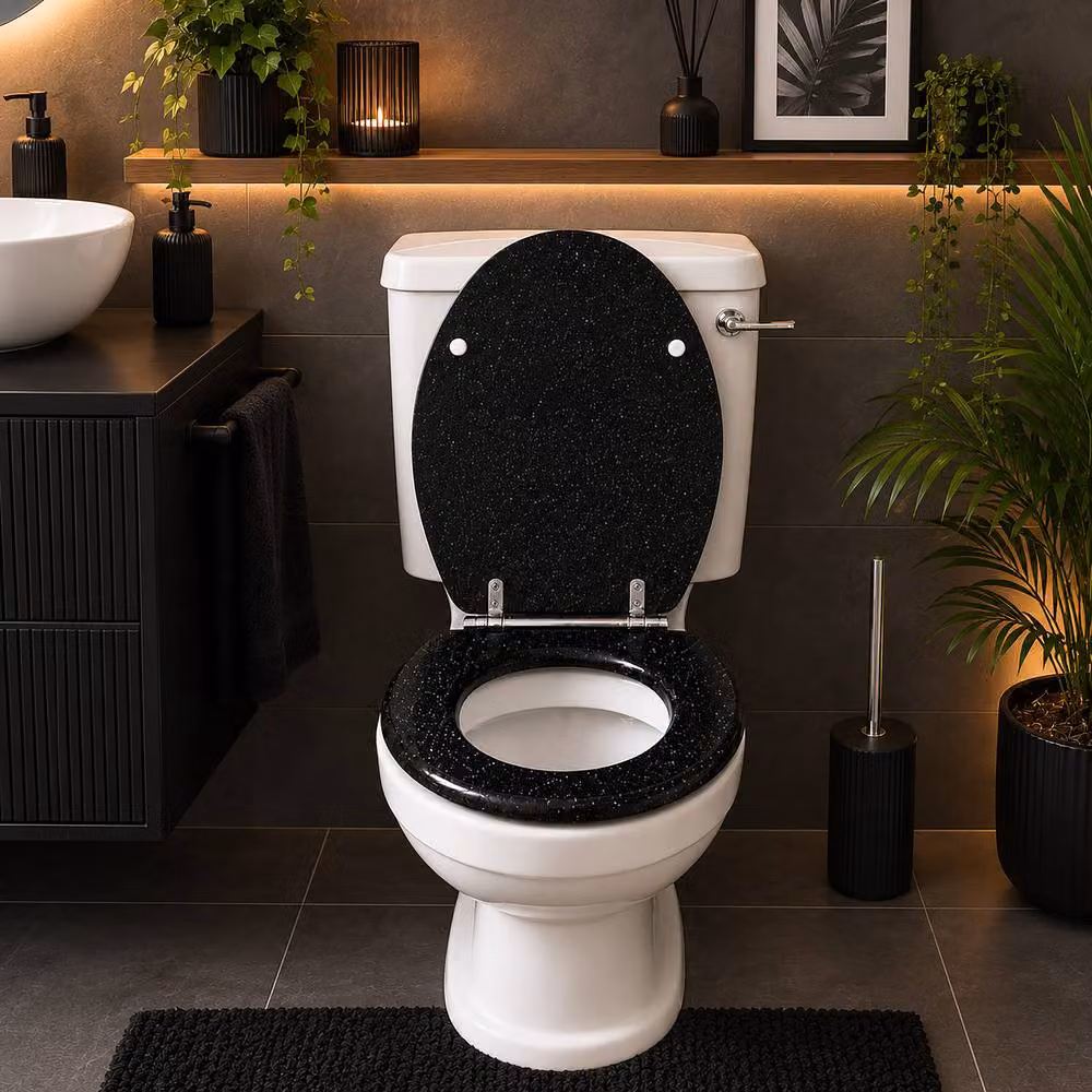 Marco Paul Black Glitter Soft Close MDF Oval Toilet Seat with Quick Release Button – 4