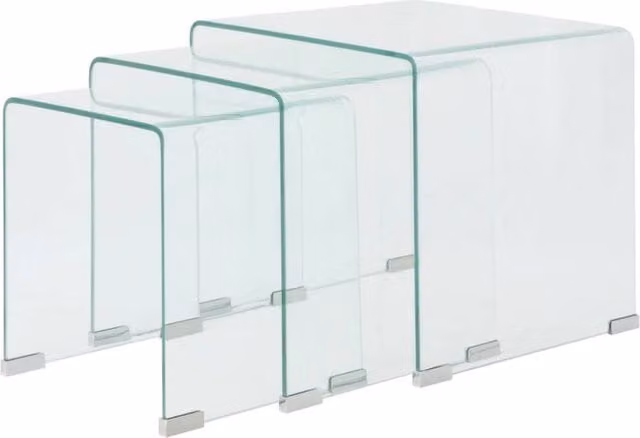 Berkfield Home Three Piece Modern Nesting Table Set with Clear Tempered Glass Tops