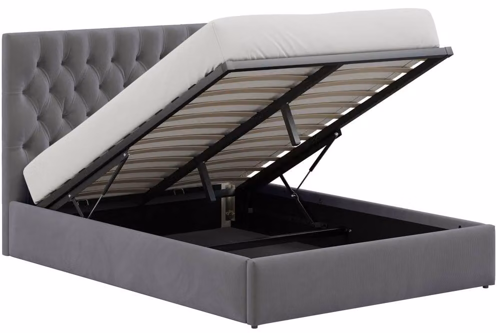Snuggle Beds Elizabeth Charcoal Grey Upholstered Storage Ottoman Bed Frame, Super King, W: 200 cm x D: 200 cm – 2