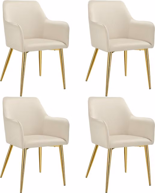 Tectake Avane Dining Chair with Armrests, Beige Velvet Look Upholstered High Backrest Chair