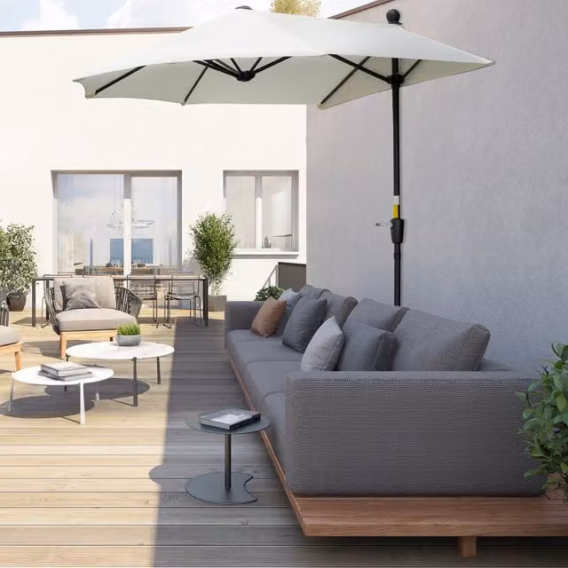 Outsunny 2m Half Parasol Market Umbrella for Garden and Balcony in White