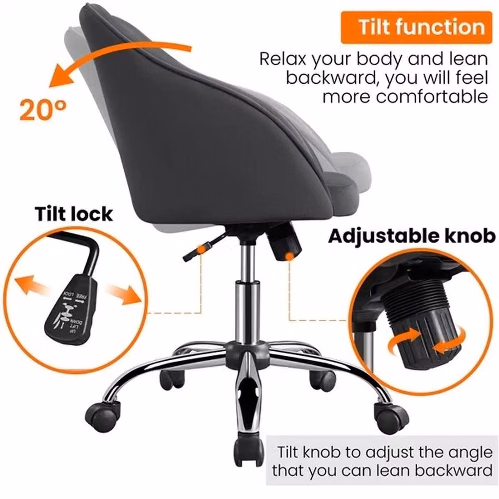 Kelvenix Modern Grey Upholstered Swivel Task Chair for Home Office and Living Room – 4