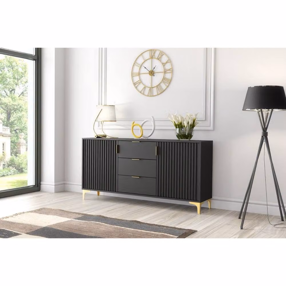 Mex Furniture LTD Tide Crest Modern Sideboard in Black and Gold, Width: 140 cm – 2