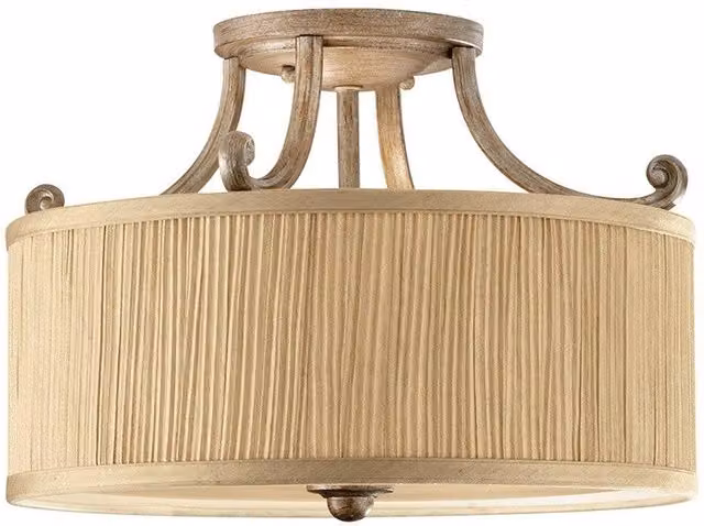 Netlighting Abbey 3 Light Semi Flush Ceiling Light in Silver and Sand with Fabric Shade E27