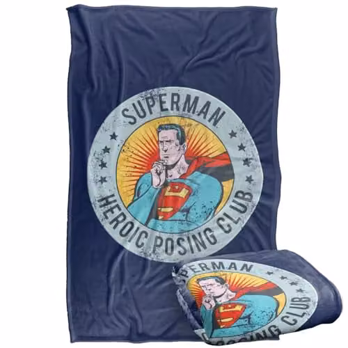 Warner Bros. Superman Heroic Posing Club Silky Touch Super Soft Fleece Throw Blanket, Multicolour, W: 91.44 cm, L: 147 cm